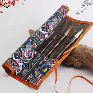 çince rulo torbası toptan satış-Fırça kalem çantası Çin kaligrafi haddeleme perde basit taşınabilir suluboya kalem tutucu kılıf çanta