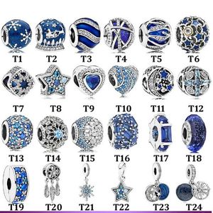 S925 sterling silver mode smycken vatten blå fasetterad murano glaspärlor passar europeisk diy pandora charm armband halsband