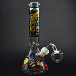 10 inch glass beaker bong Hand Painting dab oil rig bubbler smoking pipes recycler honeycomb bongs with mm downstem oil burner pipes