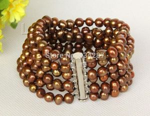 pearl bracelet magnetic clasp оптовых-Подлинные ROW мм кофе жемчуг браслет магнит застежкой из бисера пряди