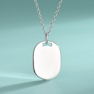 Chains S925 Sterling Silver Square Card Pendant Europe And The United States Glossy Medal Necklace Army Private Custom