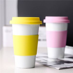 silikon kahve kupa kapakları toptan satış-Seramik Kupası Silikon Anti Ütü Kupalar Ev Araba Bardakları Kapaklı Kahve Süt Çay Drinkware Su Şişeleri ZWL718