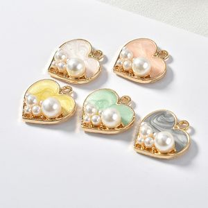 perlen verpacken großhandel-10 teile pack Perle Herz Emaille Charms Anhänger Metall Golden für DIY Handmade
