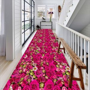Carpets Flowered Large D Carpet Living Room Modern Red Runner Rug Hallway Floral Pink Stair Corridor Mat Non Slip Wedding Decor