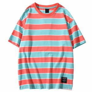 Men Harajuku T Shirt Retro Stripe Streetwear Hip Hop Tshirt Short Sleeve Cotton T Shirt Fashion Tops Tees Yellow Red Green Men s T Shir