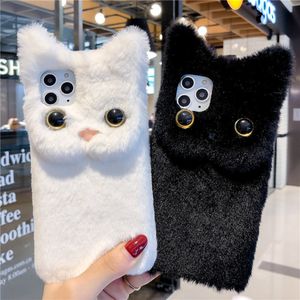 Jesień Zima Pluszowe Cute Cat Telefon Case Case Case dla iPhone Pro Max XR XS Plus Rabbit Fur Cover Case Mieszane zamówienie zaakceptuj