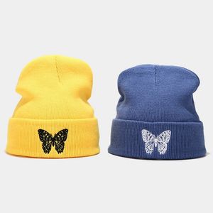 Höst och vinter Ny fjäril broderad stickad hatt pullover hatt utomhus mångsidig varm ull hatt