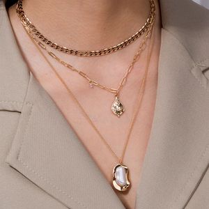 Europa en Amerika Crystal Nieuwe Stijl Dames Multilayer Pearl Hanger Ketting Handgemaakte Ketting Populaire Sieraden