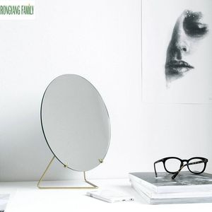 Mirrors Nordic HD Makeup Mirror Home Desktop Iron Cosmetic Creative Metal Round Looking Glass Simple Bedroom Girl Make Up