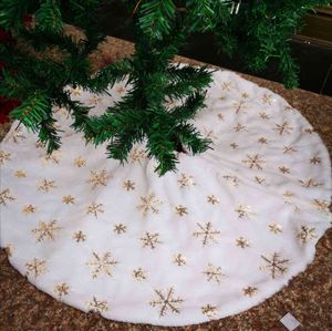 бисера рождественская елка юбка оптовых-2021 рождественские плюшевые бусины вышитые снежинки золотые блестки чисто белые дерево юбка украшения