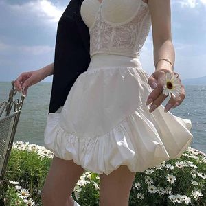 Spódnice Wysoka talia Mini Plisowana Suknia Balowa Spódnica Kobiety Eleganckie Czarne Lato Krótki Asymetryczny Moda Biały Gothic Sexy