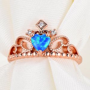 Cluster Rings Crown In Three Colors Size6 Queen Rose Gold Heart Cut Multicolor Fire Opal CZ Wedding Ring