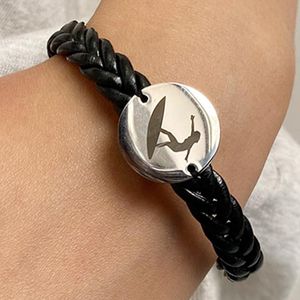 Charm Bracelets Stainless Steel Braided Sailboat Yoga Leather Bracelet Dancing Gymnastics Athlete Gift Friendship