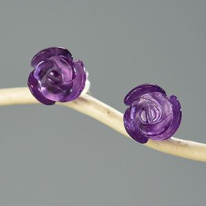 Original Design Mini Quartz Amethyst Rose Flower Earrrings Sterling Silver Natural Stone Stud Earrings Fine Jewelry