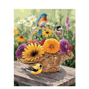 Obrazy DIY cyfrowy malarstwo według numerów pakiet kwiat i ptaków olejny Zestawy ścienne Kolorowanki Wall Art Picture Prezent Bezramowy
