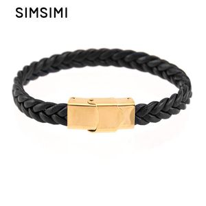Wholesale mens braided bracelet personalized for sale - Group buy Simsimi Personalized Braid Leather Bracelet Stainless Steel Safe Clasp Male Bangles Men Fashion Jewelry Link Chain