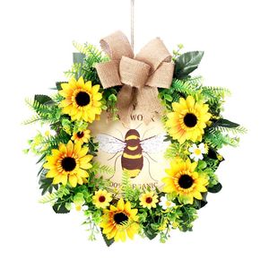 çiçekler arıları toptan satış-Dekoratif Çiçekler Çelenk Yapay Çelenk Ön Kapı Kapalı Açık Oturma Odası Parti Bahçe Hediye Ayçiçeği Arı Ev Dekorasyon Pendan