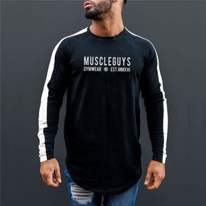 Wholesale stretch fit t shirts resale online - Muscleguys Brand Clothing New Autumn T shirts Men Long sleeve Stretch Cotton Fashion Fitness Slim Fit Tshirt Plus Size
