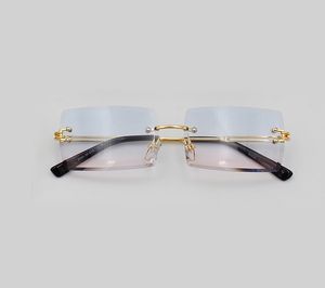 Rimless Gold Frame Sunglasses Glasses Light Blue Gradient Lens Fashion Sun Shades for Unisex Eyewear with Box