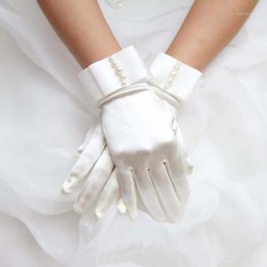 ingrosso bridal full slips-Cinque Guanti dita eleganti antiscivolo full white women wedding matrimonio guanti finger finger mitten mitts nuziale
