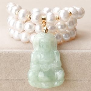 Pendant Necklaces HABITOO Women s Emerald Jade Guanyin mm White Freshwater Pearl Necklace Inches Jewelry For Women Charming Gifts