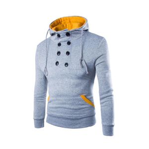 Men s Double Breasted Sweatshirts Stand Collar Long Sleeved Hoodies Front Pockets Contrast Color Stripes Solid Casual Jackets
