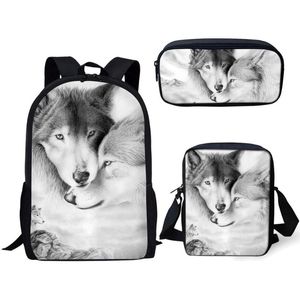 School Bags Cool Wolf D Print Set Bookbags For Teenage Boys Girls Primary Book Bag Kids Backpack With Lunch Box Pencil