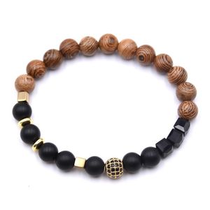 Couple Jewelry Zirconia CZ Balls Charm Bracelet Men mm Natural Woods Beads Bracelets For Women Gift Pulsera Beaded Strands