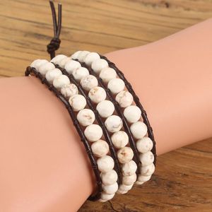 plus de perles achat en gros de Perles brasses bracelets multi couches de haute couche de haute qualité plus de couleur de pierres naturelles perles de corde de vachette de vachette ajustable