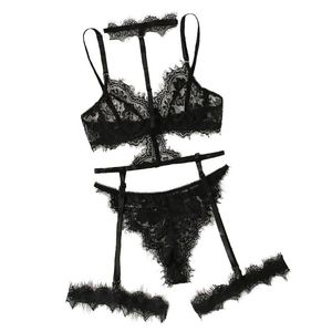 Dames slipje Dames Ondergoed Bra Korte Sets Transparant Wireless Sexy G string met kousenband Set Black Lingerie