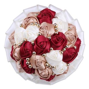 Golden Pearl Bride And Bbridesmaid Holding Bouquet Satin Rose Wedding Supplies W302 Decorative Flowers Wreaths
