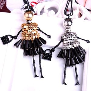 Women Doll Cute Black Long Necklaces Pendant Dress Baby Girls Maxi Necklace Brand Fashion Statement Jewelry