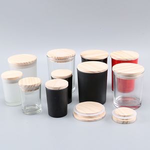 Wholesale black candle containers resale online - 50ml ml ml Matte black clear frosted transparent glass candle empty cup with wooden lid DIY candle container