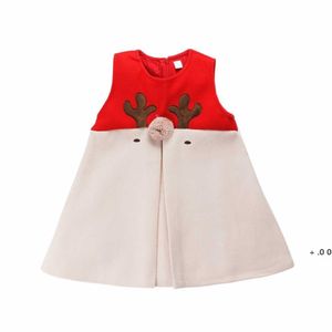 desenhos animados de saia vermelha venda por atacado-Meninas de bebê Natal vermelho cashmere vestido crianças desenhos animados xmas alk rena saia clássico cor retalhos da festa geral quente fwf12360