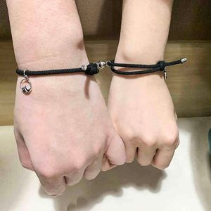 Gratis Prov Friendship Coupl Magnetiskt Armband Par Familj Justerbar Vattentät Handgjorda Ledningsförhållande Armband