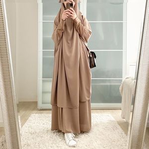 Ramadan Muslim Bön Garment Set Kvinnor Hooded Hijab Dress Jilbab Abaya Kjol Set Long Khimar Djellaba Eid Gown Islamic Niqab