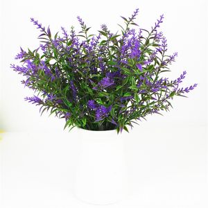 yapay çiçekler çalı dekorasyonu toptan satış-Yapay Lavanta Çiçekleri Bitkiler Parça Dayanıklı Sahte Çalılar Yeşillik Çalılar Buket Evinizi Aydınlatmak için K Dekoratif V2