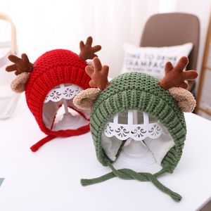 elk geyik boynuzları toptan satış-Sevimli Geyik Elk Boynuzları Bebek Şapka Kış Sıcak Peluş Örme Kulak Isıtıcı Çocuk Şapka Bonnet Erkek Kız Kap Beanie Noel Şapkalar