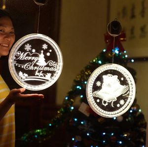işıklı kar taneleri dekorasyonları toptan satış-3D Noel Asılı Işık Yuvarlak Pencere Düzenleyici Kar Tanesi Santa Yıldız Dize Noel Dekorasyon Düzeni Işıkları Parti Dekorasyon