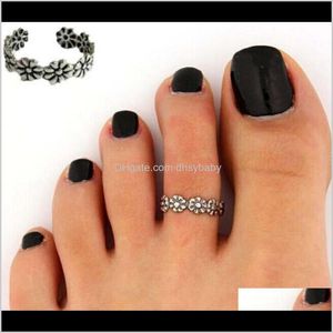Wholesale vintage toe rings for sale - Group buy Drop Delivery Women Toe Rings Celebrity Vintage Flower Carved Band Ring Sier Plated Adjustable Foot Jewelry Beach Retro Style Body Ps290