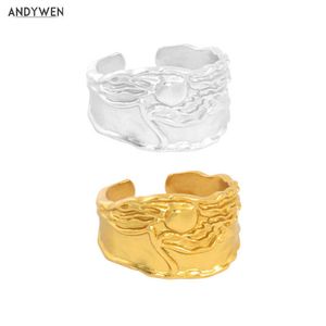 imagens anéis venda por atacado-Andywen Sterling Silver Sun Image Pure Ring Ring Mulheres Ajustável Rock Punk Geometric JE
