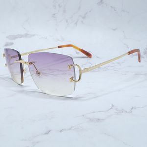 Big C Square Solglasögon Män Rimless Carter Lila Vintage Driving Shades Eyewear Carters Metal Designer Sun Glasses i667