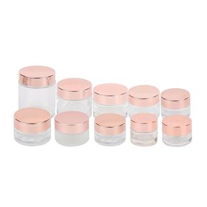 Frosted Clear Glass Jar Cream Bottle Cosmetic Container with Rose Gold Lid g g g g g g g Packing Bottles
