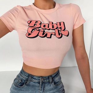 Sweet Casual Baby Girl Print Krótki Rękaw T Shirt Patchwork Crop Top Lato Kobiet Sexy Skinny Tshirt Streetwear Tee Topy Kobiety