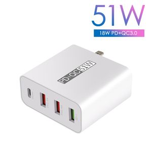 51W MULTI PORTS Snel Chargers QC3 Type C V3A Fast Charging Adapter EU US UK Wall Charger Plug voor mobiele telefoon