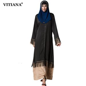 Wholesale muslim women s clothing for sale - Group buy Casual Dresses VITIANA Women Islam Muslim Plus Size Maxi Long Dress Black With Zippers Sleeve Loose Clothing Islamic Abaya Robe S XL