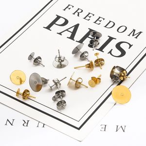 20 Gold Stainless Steel Blank Post Earring Studs Base Pins With Earring Plug Findings Ear Back For DIY Jewelry Making T2