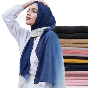 Scarves Gradient Color Bubble Chiffon Hijab Scarf Women Muslim Hijabs Fashion Shawls Ombre Women s Woman Veil Stoles