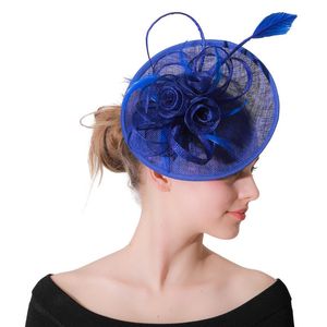 ingrosso fascinatori di nozze blu-Accessori per capelli Eleganti Cappelli Blu Royal Fascinator Cappelli da sposa Copricapo Delle Donne Clip Derby Mostra Evento Zepelli Signore