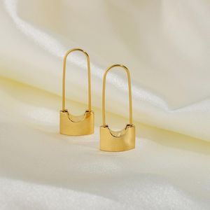kreativer stahl
 großhandel-CREOP Huggie Creative Solid Lock Ohrringe Paar Schmuck Überzogene Gold Edelstahl Pin Form Drop Ohrring Punk Geschenk